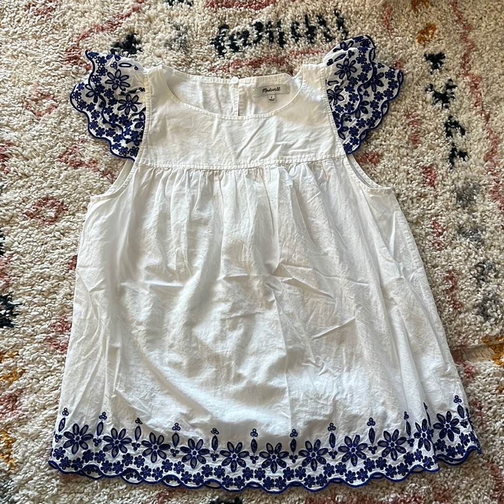 Madewell White and Blue Eyelet Tank Top